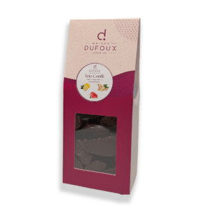 trio de chocolat enrobé avec à l'intérieur du citron, du pamplemousse et du gingembre dans leur sachet
