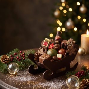 Traîneau de Noël en chocolat garni
